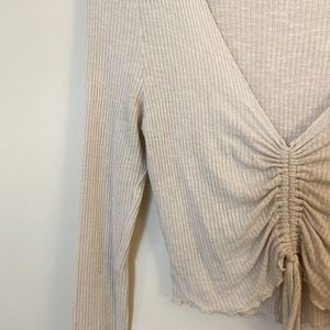 Altar’d State Cream plunge neck ruched crop top